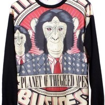 Black Long Sleeve Gorilla Print Pullovers Sweater