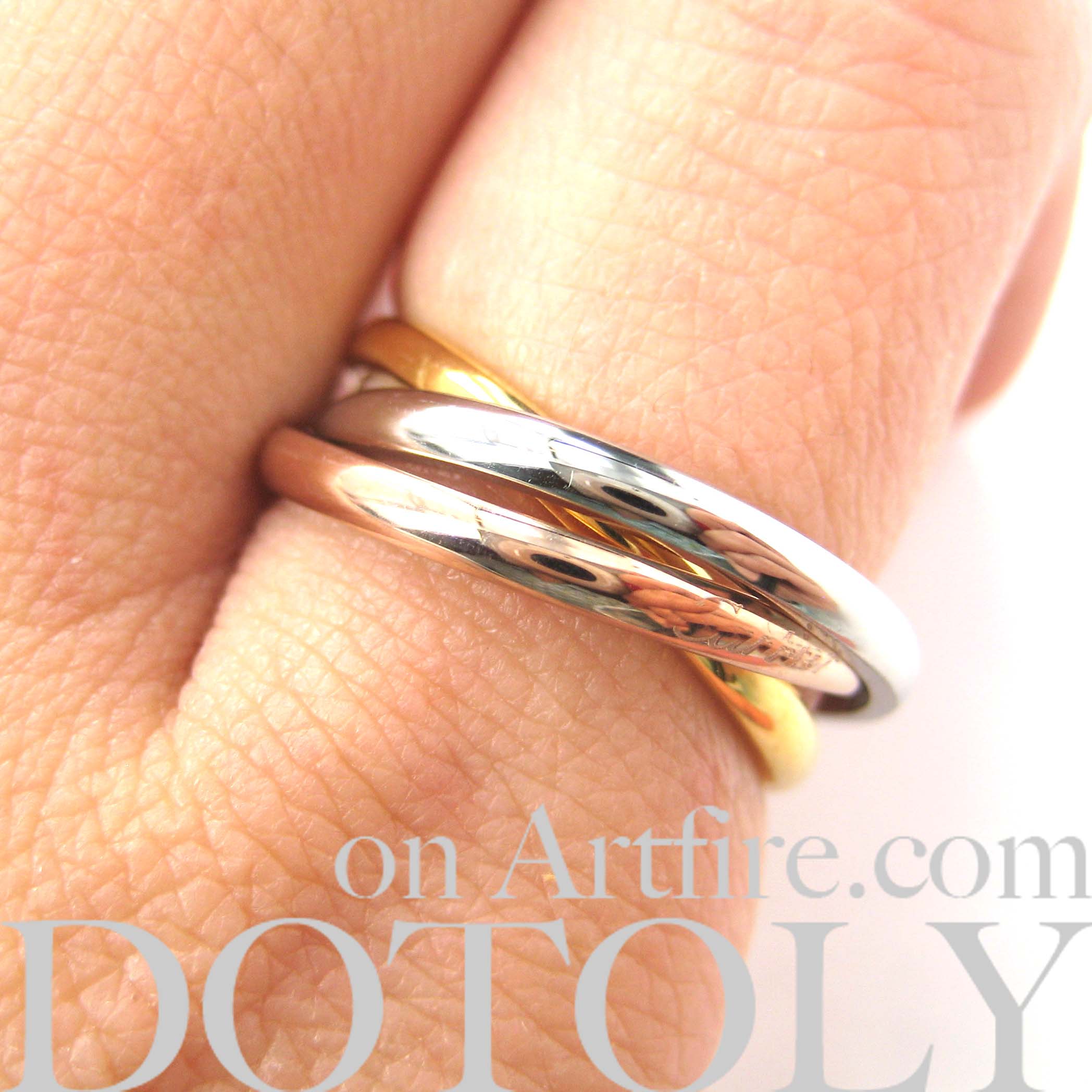 Three Connected Rings Linked into One Ring Sizes 5 to 9 Available