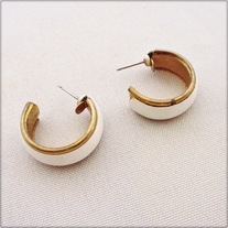White and Gold Stud Hoop Earrings