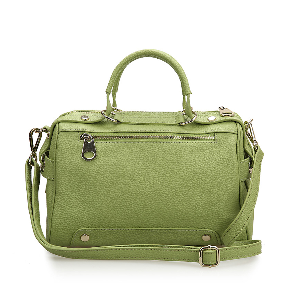 Leather Top Zip Stud Satchel Shoulder Handbag with Detachable