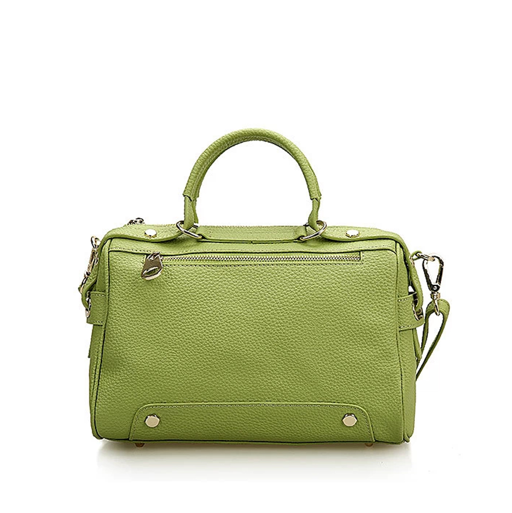 Leather Top Zip Stud Satchel Shoulder Handbag with Detachable