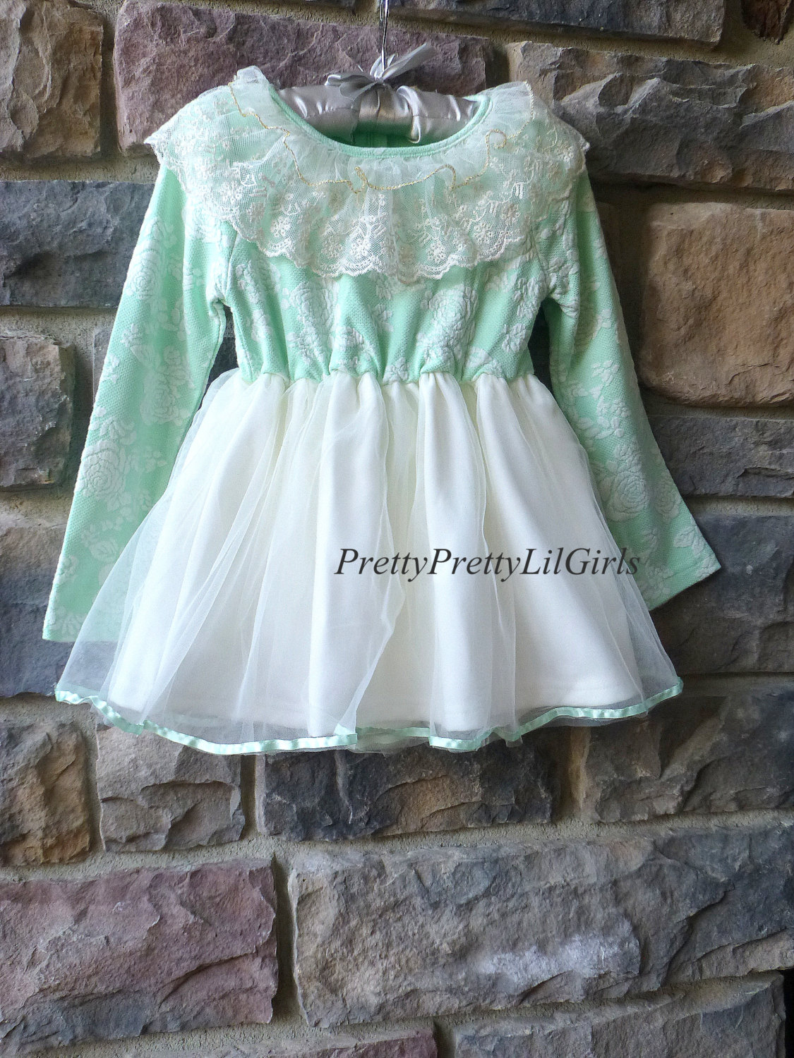 Baby Girl Dress, Baby Girl, Mint Dress, Girls Lace Dress, Flower Girl