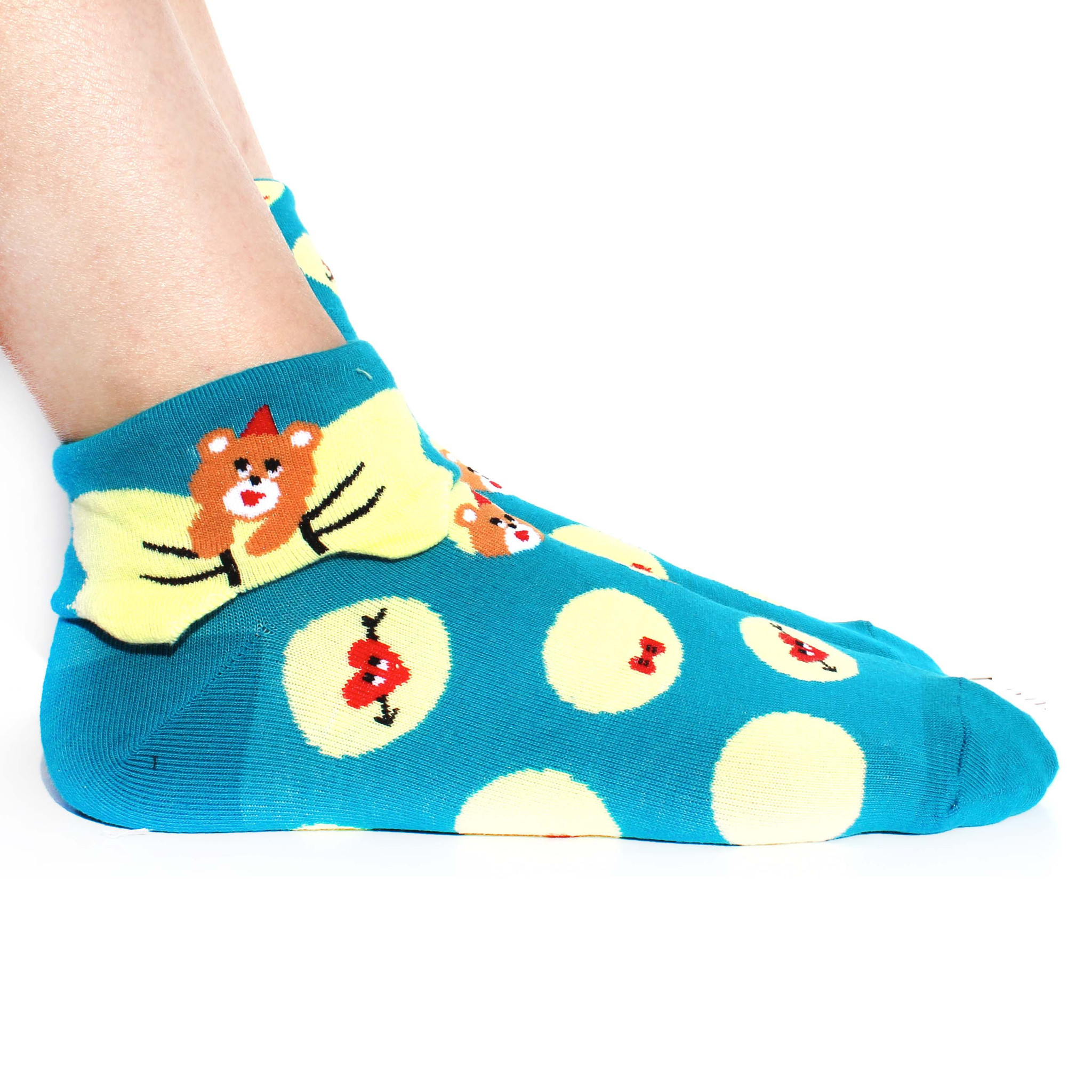 Teddy Bear Polka Dot and Bow Tie Animal Graphic Print Cotton Socks for