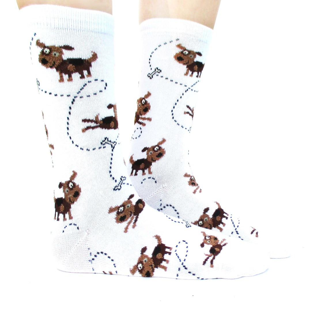 Adorable Puppy Dog and Bone Novelty Print Calf High Socks for Women in