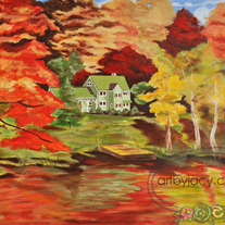 8x10 Matte Print, "House and Water" Acrylic Painting Illustration