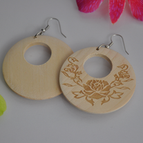 Wooden rose carving circle hook earring