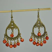 Orange beads dull gold metal hook earring