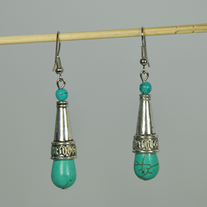 Slightly veined drop shaped turquoise color bead hook earring