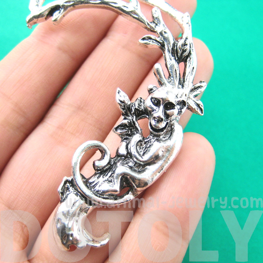 Monkey Chimpanzee Shaped Animal Wrap Ear Cuff in Silver Single Piece