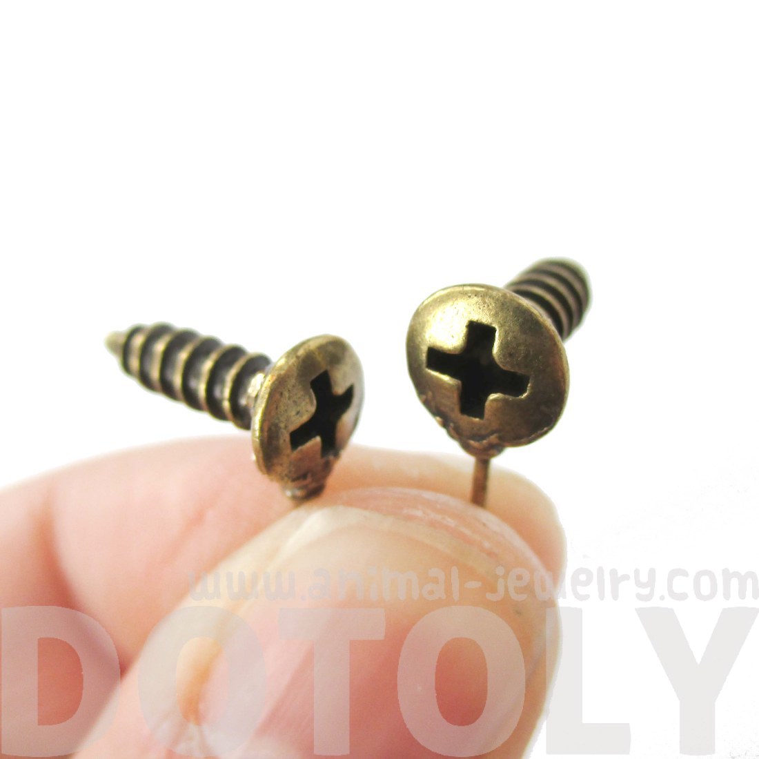 Realistic Screw Shaped Stud Earrings in Brass with Rhinestones · DOTOLY