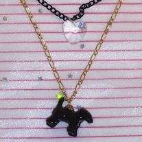 Gold Black Beaded Chain Enamel Scotty Dog Pendant Heart Charm Layered Lolita Necklace