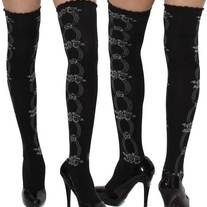 Black Gray Rose Lace Scallop Over-the-knee Gothic Lolita Socks OTK Stockings