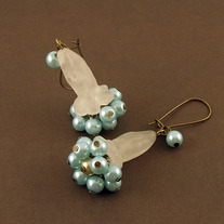 Rose Quartz and Glass Pearl Brass Earrings