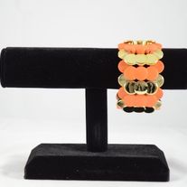 Stretchy Coral + Gold Dots Bracelet