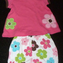 Pink Short Sleeve Shirt with 2 Flowers and Matching Shorts-Child of Mine by Carters Size 3-6 Months  CLM1