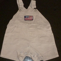 Khaki Short Overalls with American Flag-Baby Gap Size 6-12 Months