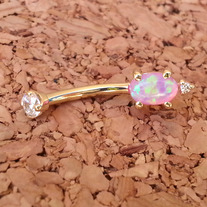 14KY Gold Navel Curve - Pink Opal w/CZ Accents