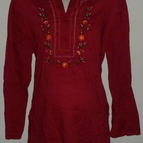 Dark Red Top with Floral Stitching at Neckline-New Addition Maternity Size XL