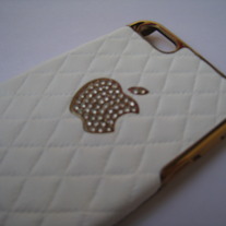 New Luxury Bling Crystal Logo White Sheep Leather iPhone 5 Case