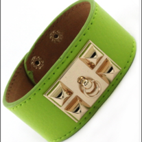 Leather Door Knocker Bracelet Olive Green