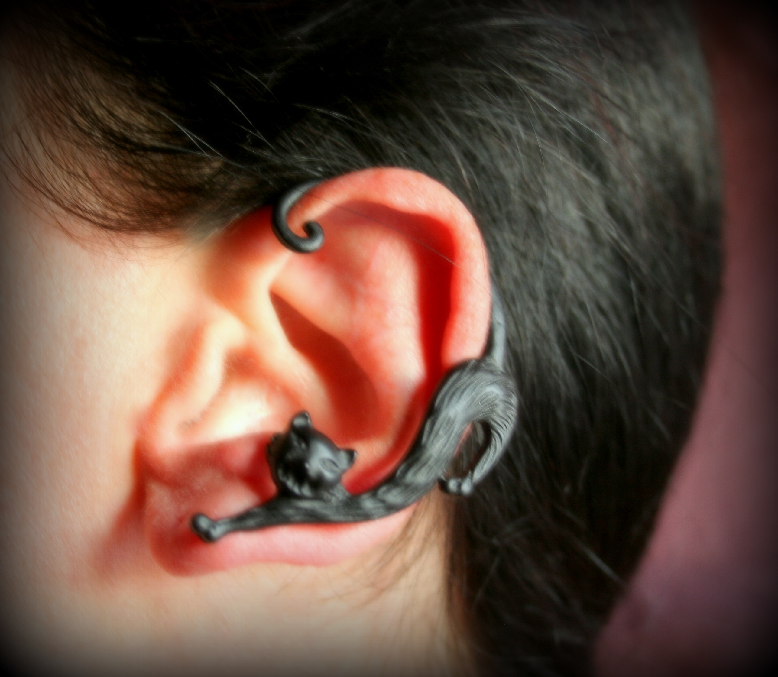 Black Kitty Cat Ear Cuff Earring. CAT ear piece ear clip. For LEFT Ear