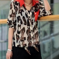 Leopard Print Red Long-Sleeve