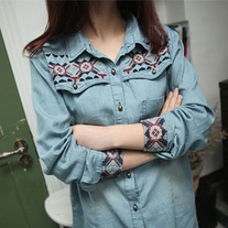 Ethnic Style Denim Shirt