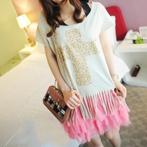 Cross Pattern Fringe T-Shirt