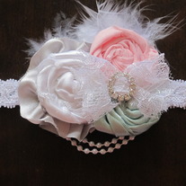 Pink, Mint, and Silver feather headband
