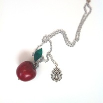 Red Apple Pendant Glass Leaf Charm Silver Gothic Spider Necklace 