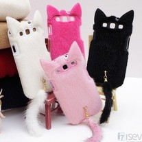 Cute Chic Furry Cat Head w/Tail Samsung Galaxy S3 i9300 Case