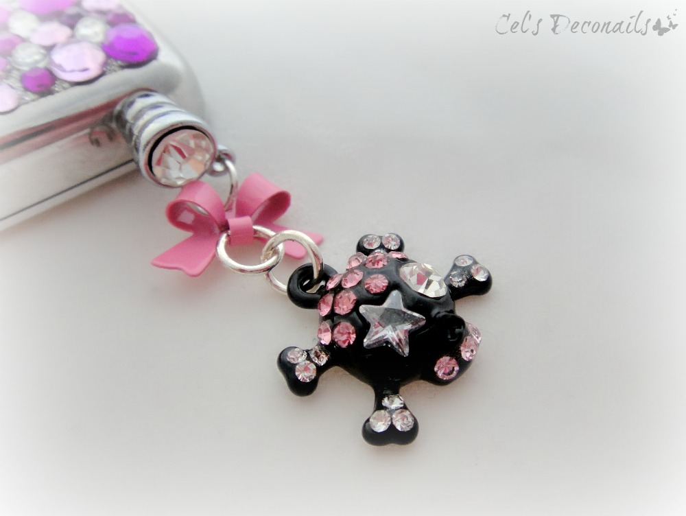 Rhinestone skull phone plug charm, gothic dust plug charm on Storenvy