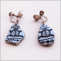 Painted Blue Stone Screw Back Earrings