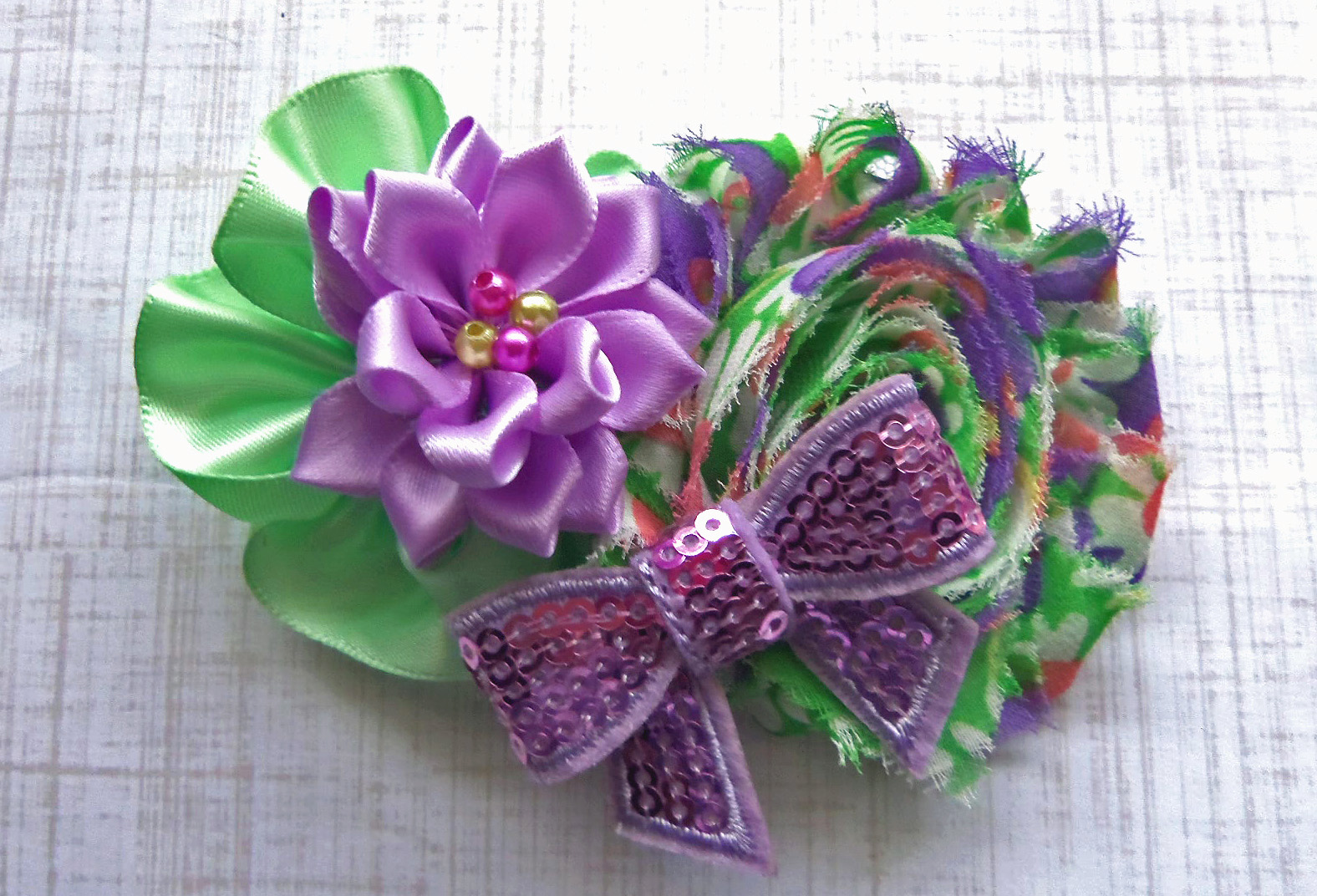 Custom Baby Headband or Girl Clip Green Purple White Headband *Garden Party* Lillie's Lovelies