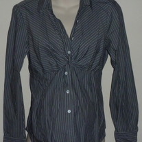Gray White Stripe Shirt with Collar/Buttons-Mimi Maternity Size Large