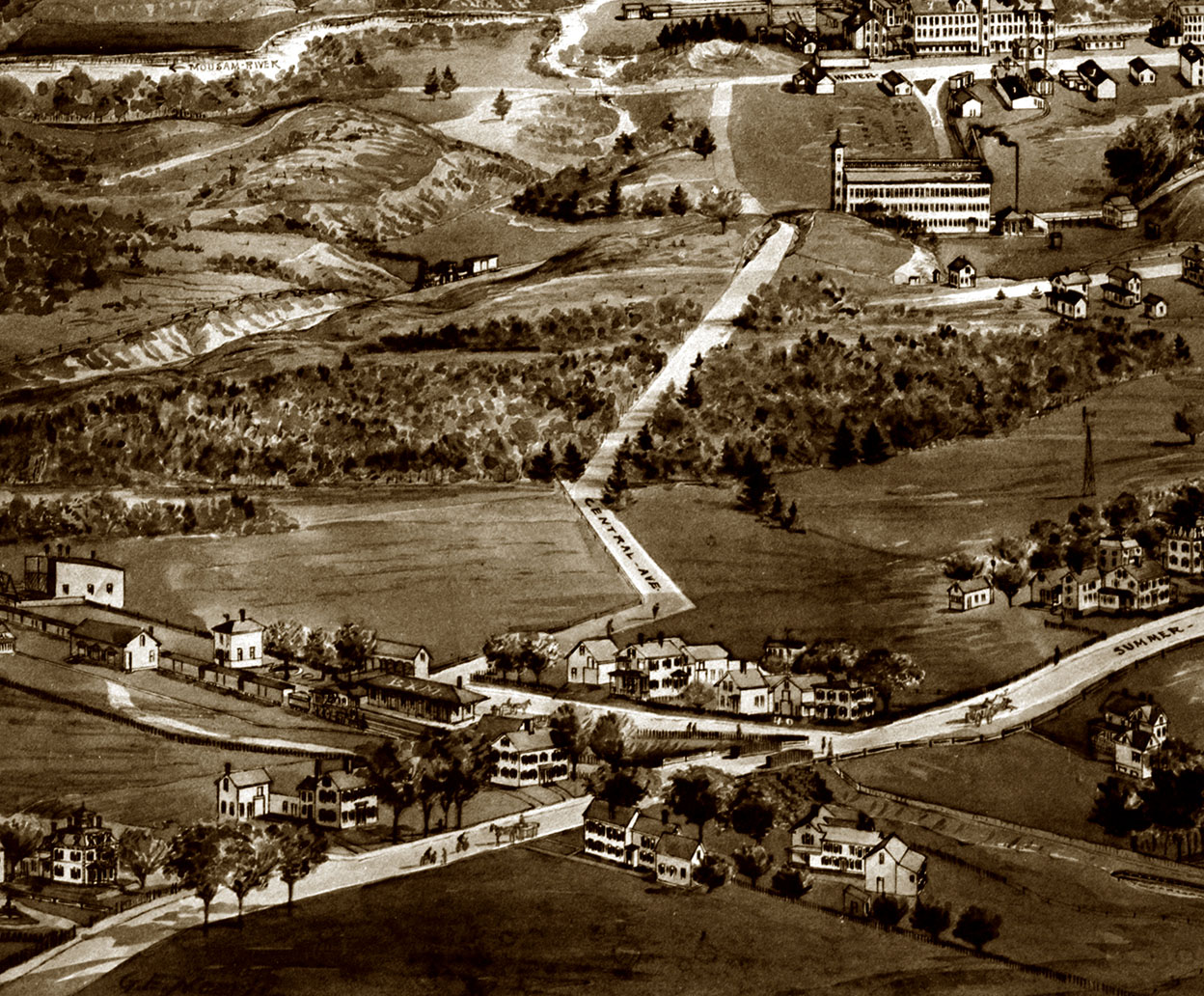 Kennebunk, Maine in 1895 Bird's Eye View Map, Aerial, Panorama, Vintage, Antique, Reproduction