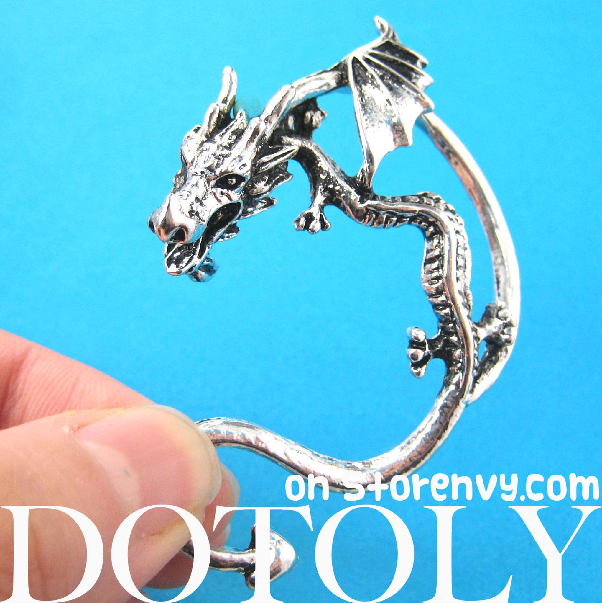 3D Detailed Dragon Animal Wrap Ear Cuff Studs in Silver · DOTOLY Animal