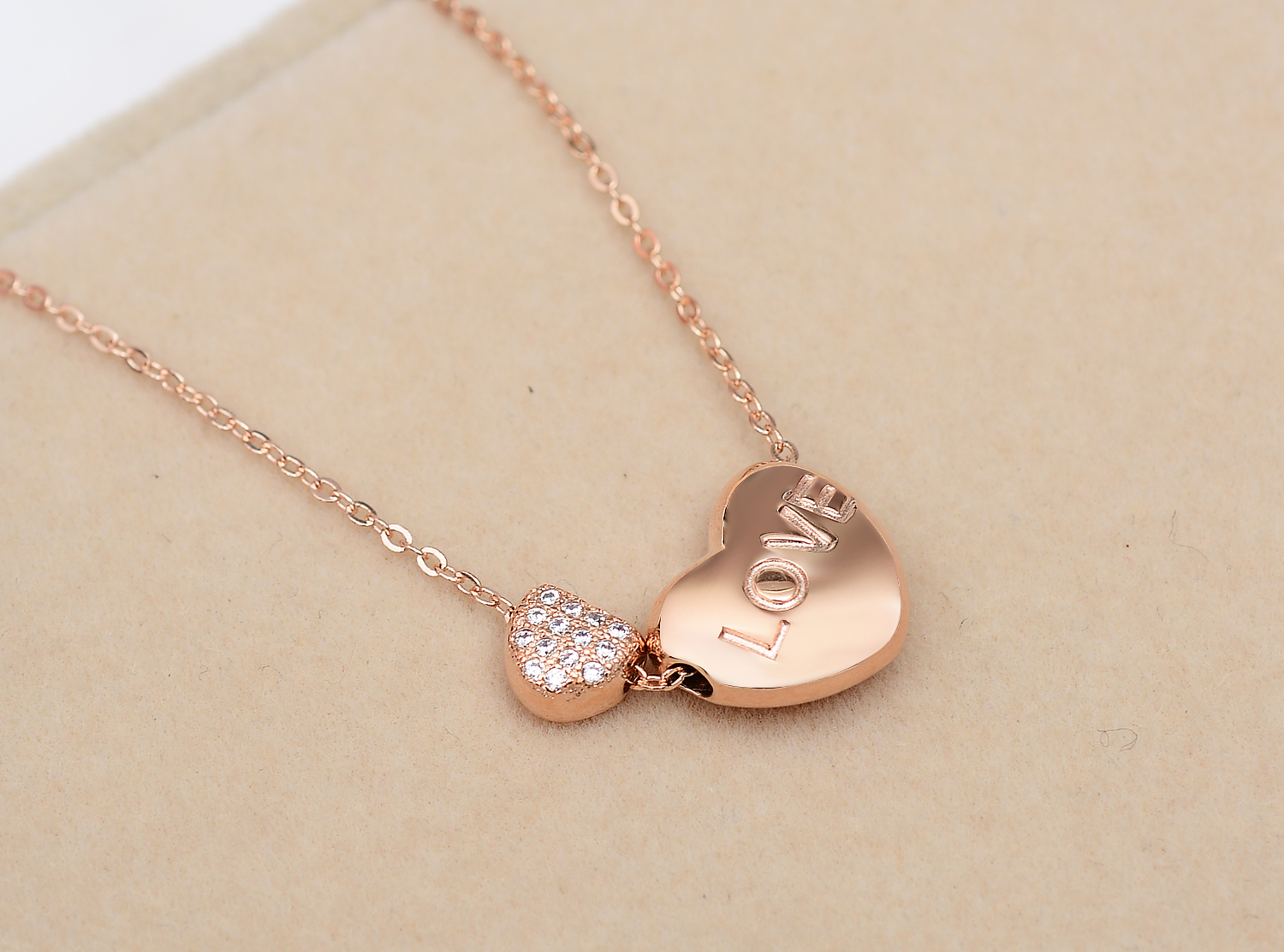 Sterling Silver Rose Gold Plated Engraved "LOVE" Word Diamante Pair