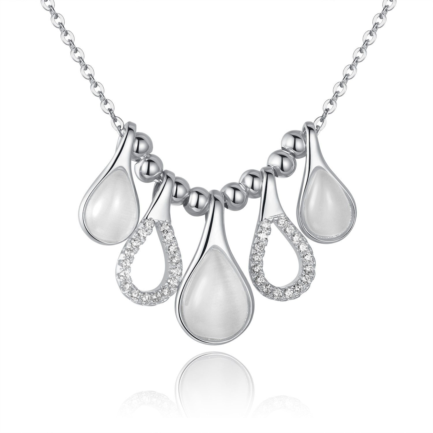 Women's Sterling Silver 5 Rain Drop Raindrop Shape Cluster Pendant