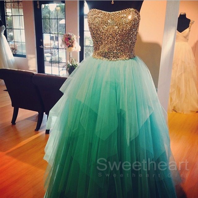 Green and Gold Prom Dress