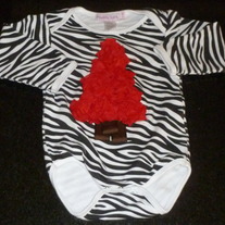 Zebra Stripe Onesie with Red Christmas Tree-Infinitely Sweet (Boutique) Size 12-18 Months