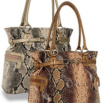 Snakeskin Print Tall Tote Handbag  ( Brown )