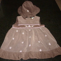 Brown Corduroy Dress with Pink Flowers/Matching Hat-No Brand Indicated Size 6-9 Months