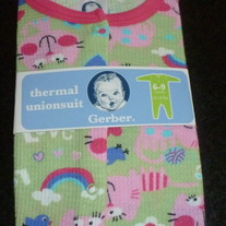 Green/Pink Thermal PJ's-NEW-Gerber Size 6-9 Months