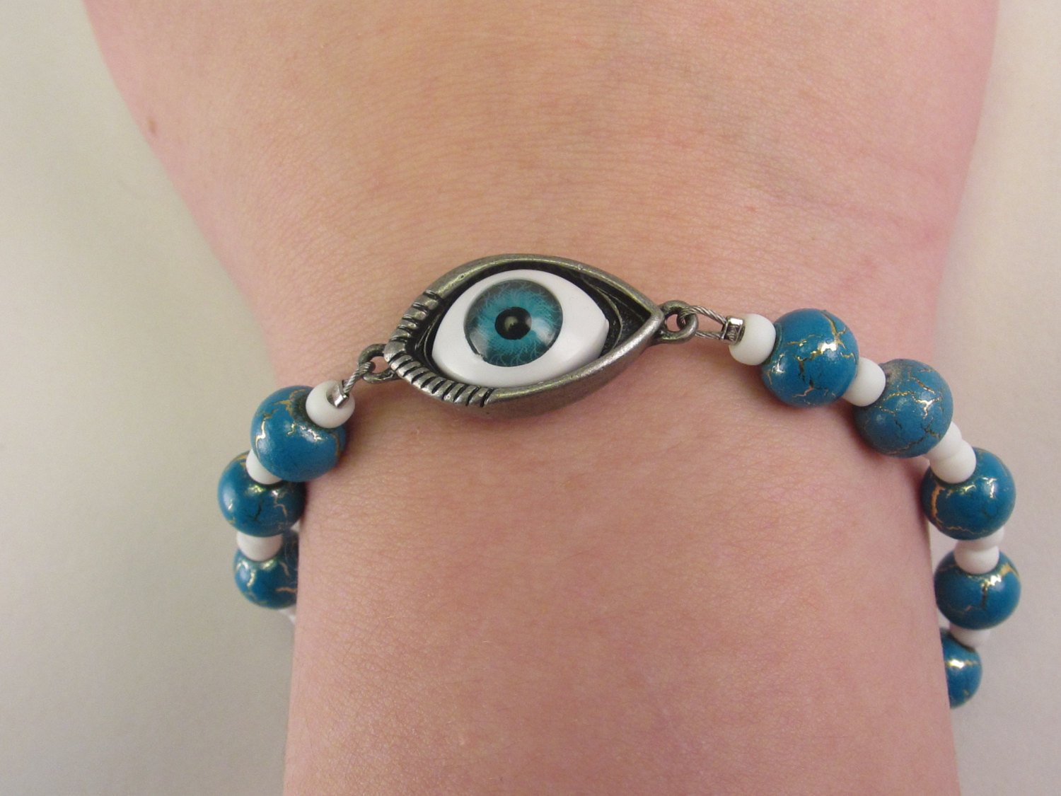 Steampunk Blue eye Bracelet, Evil Eye Bracelet, Protection Bracelet