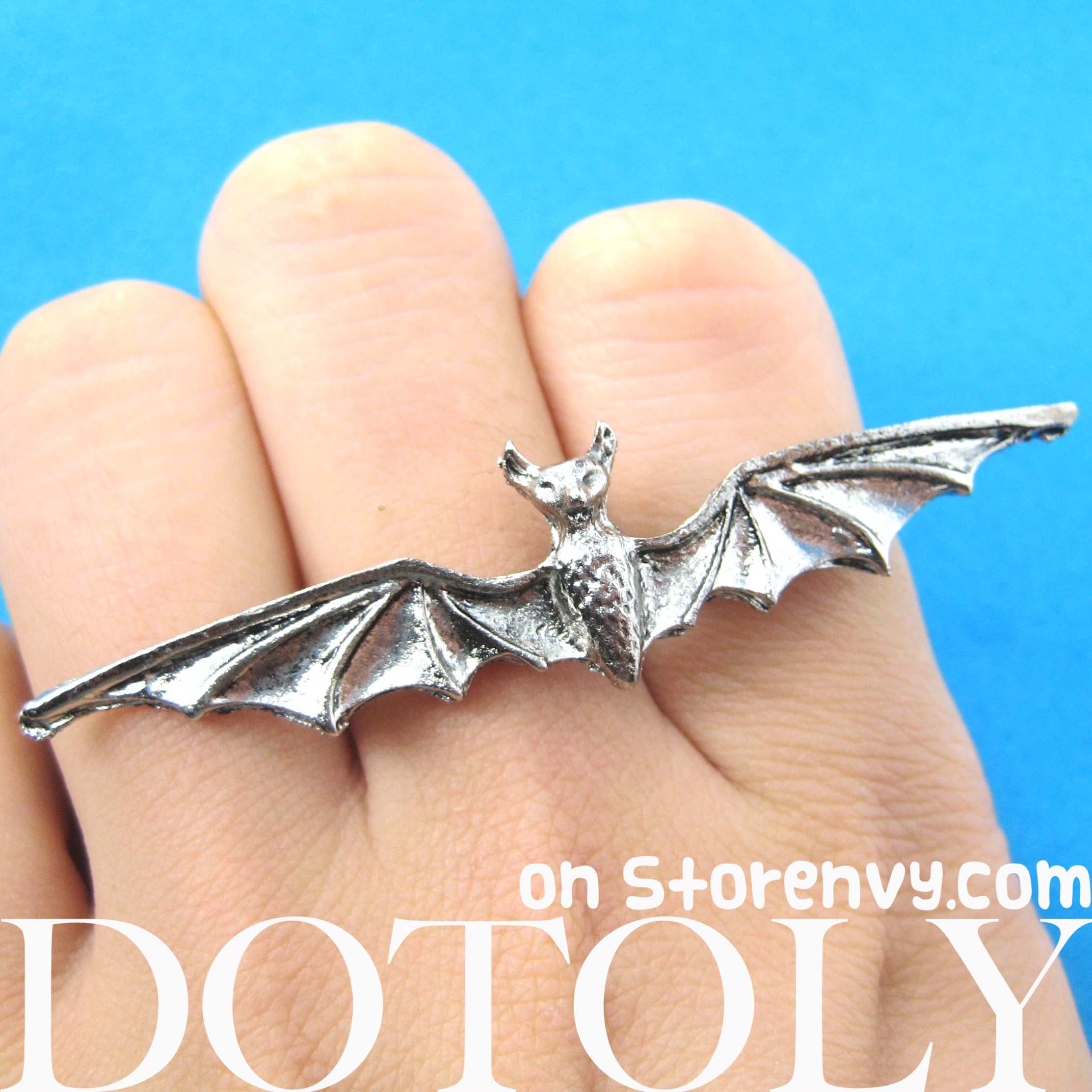 Adjustable Bat Double Duo Finger Animal Ring in Silver · DOTOLY Animal
