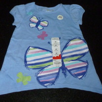 Light Blue Short Sleeve Babydoll Shirt with Butterflies-NEW-Jumping Beans Size 2T