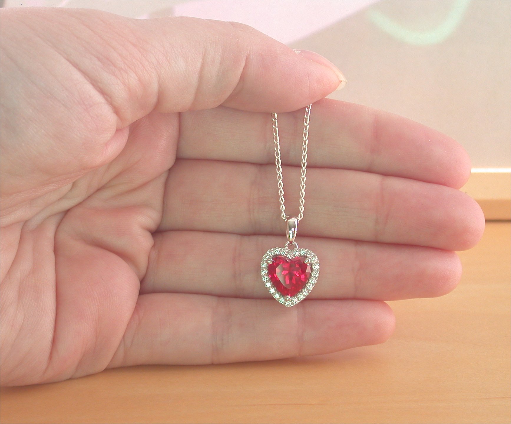 925 Ruby (Lab Created) Heart Pendant & 18" Silver Chain/Ruby Jewellery