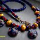 Water & Blossoms - freshwater pearl & cobalt millifiore floral glass necklace - Thumbnail 1