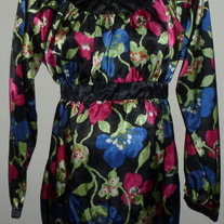 Black/Pink/Green/Blue Silk Floral Long Sleeve Shirt-Motherhood Maternity Size Large  CL413